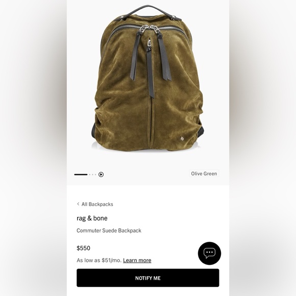 Rag & Bone Olive Green Suede Backpack